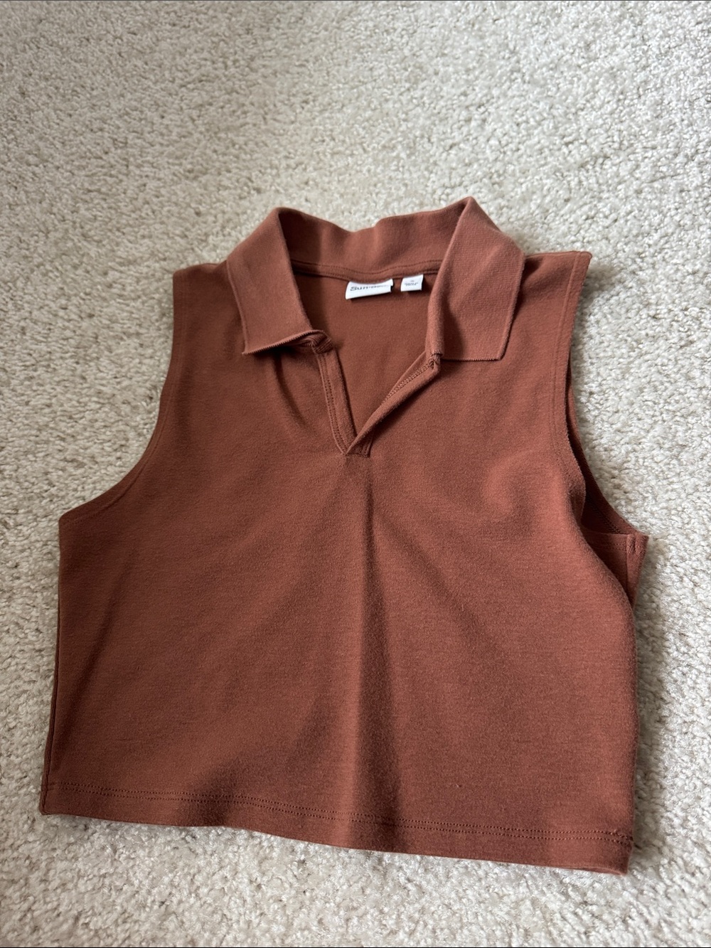 Aritzia Sleeveless Collared Knit Tank Top - Rust